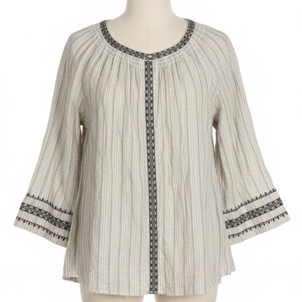J. Jill Cream and Black Patterned Blouse